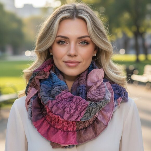 None Accessories - SMOCKED ELASTIC CRINKLY Ruffled Scarf Stretch Wrap Shabby Chic Hijab Rectangular